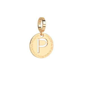 Obesek črka P v medaljončku rumen - ⌀ 12 mm