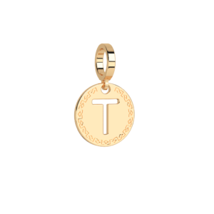 Obesek črka T v medaljončku rumen - ⌀ 12 m