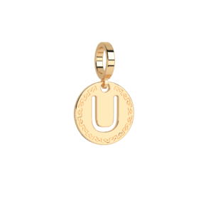 Obesek črka U v medaljončku rumen - ⌀ 12 mm