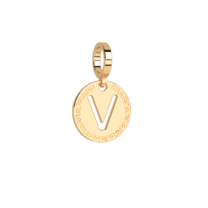 Obesek črka V v medaljončku rumen - ⌀ 12 mm