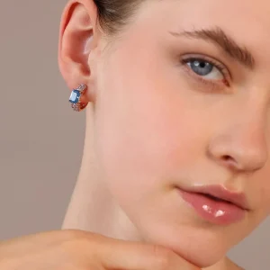 Bronzallure - Uhani z modrim kamnom in cirkoni - rožnati