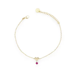 Zapestnica s srčkom in cirkonom v barvi rubina