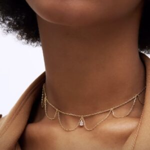 Cleo - Ogrlica "choker" z resicami in cirkonom - rumena