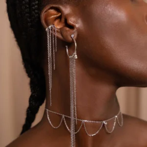 Cleo - Earcuff z resicami - srebrn