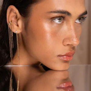 Cleo - Mono uhan z dolgimi resicami in cirkonom - rumen