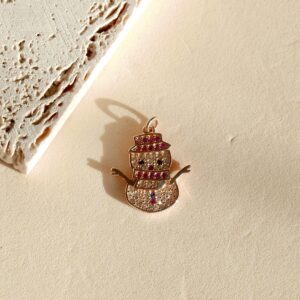 Obesek snežak s cirkoni - rožnat