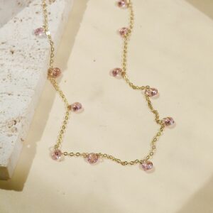Sim Pop - Ogrlica z roza visečimi kamenčki - rumena