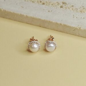 Uhani Sim Pop - Perlice s cirkoni - rožnate