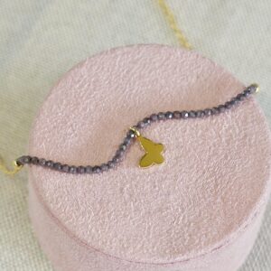 Sim Pop - Ogrlica s temno rjavimi cirkoni in metuljčkom - rumena