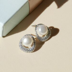 Uhani Sim Pop - Perlica s cirkoni - srebrni