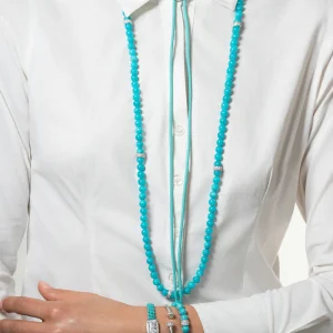 AZUL - Dolga ogrlica z modrim žadom - srebrna