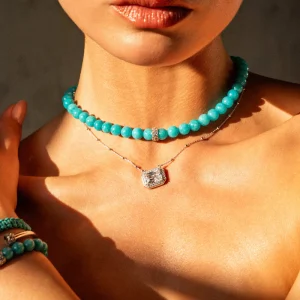 AZUL - Kratka ogrlica z modrim žadom - srebrna