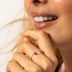 GIPSY CHIC - roza elastičen prstan z obeski