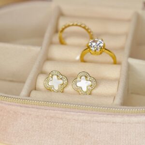 Sim Pop - Uhani rožice z biserno matico in cirkoni - rumeni