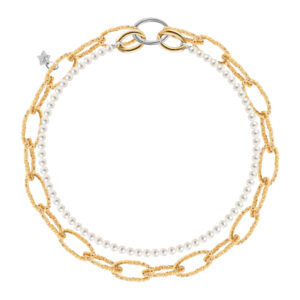 Diva - Dvojna ogrlica z zlatimi glidi in perlami - rumena