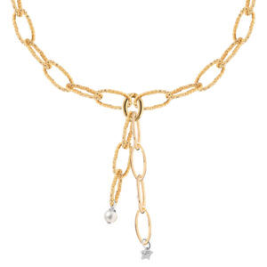 Diva - ogrlica na Y z zlatimi glidi in perlo - rumena
