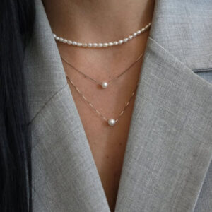 Diana - Dvojna ogrlica z dvemi perlicami - srebrna