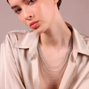 Bronzallure Bianca - večplastna ogrlica z bunkicami srebro