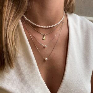 Diana - Dvojna ogrlica z dvemi perlicami - rumena