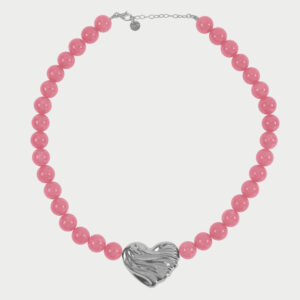 BOLD HEART ogrlica z roza žadi in srčkom - srebrna