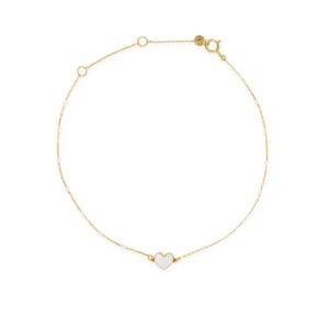 GOLDEN MATE zapestnica z belimi bunkicami in srčkom - 18kt zlato