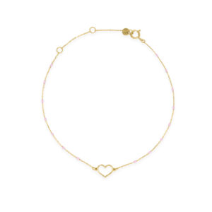 GOLDEN MATE zapestnica z roza bunkicami in votlim srčkom - 18kt zlato