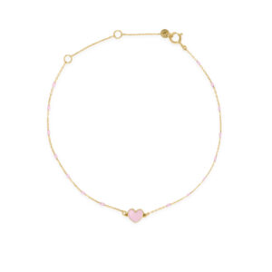 GOLDEN MATE zapestnica z roza bunkicami in srčkom - 18kt zlato