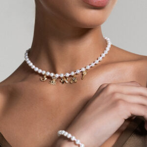 CHARM BAR ogrlica s perlami in roza cirkoni