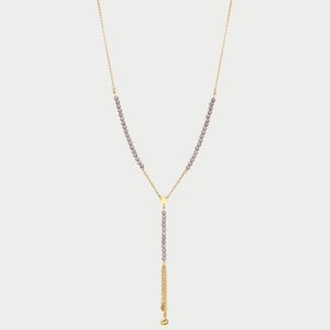 GIPSY CHIC – Dolga ogrlica na Y z bež kamni - rumena