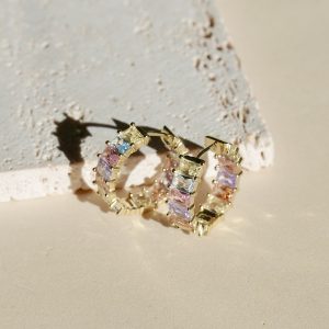 Sim Pop - Uhani rinke s pisanimi cirkoni - rumene