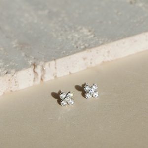 Sim Pop - Uhani mini rožice - srebrne