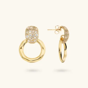 ETRUSCA - uhani z bunkico s cirkoni in krogom v rumeni