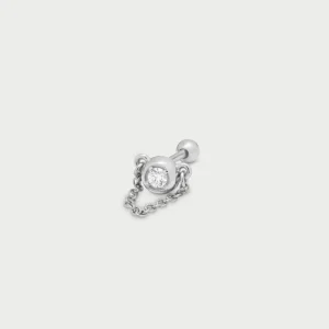 Cleo - Piercing uhan s cirkonom in verigico - srebrn