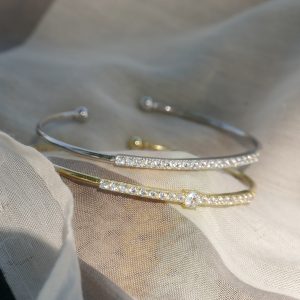 Sim Pop - Zapestnica bangle s cirkoni - srebrna