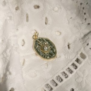 Obesek Sim Pop - Ovalen medaljon s cirkonom - rumen
