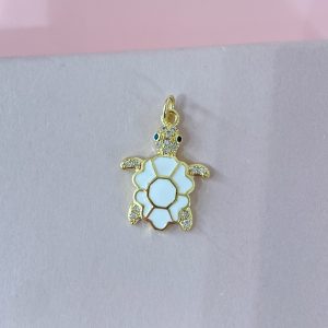 Obesek Sim Pop - Želvica z belim emajlom in cirkoni - rumena