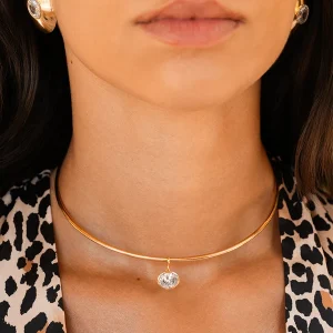 ALMA trda choker ogrlica Oval Cut s cirkonom - rumena