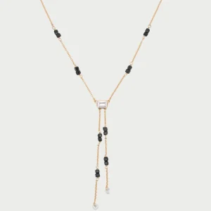 IRIS - Ogrlica na Y s črnimi kamni in emerald cut cirkonom - rumena